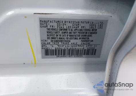 2024 Nissan Sentra Sv Xtronic Cvt z USA, uszkodzony, nr VIN 3N1AB8CV8RY350034